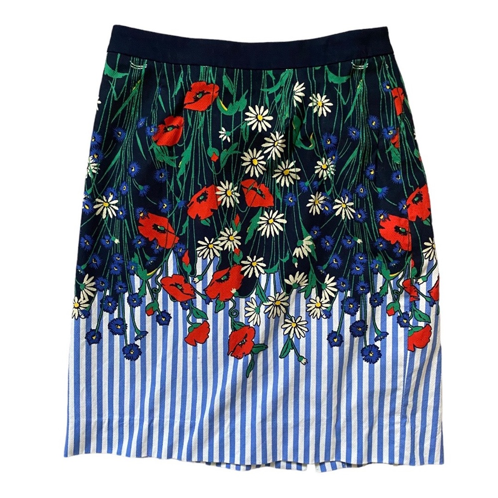 Anthropologie Floral & Stripe Pencil Skirt in Navy, Red, White, Blue